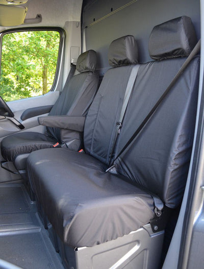 VW Crafter (2012-2017) - Tailored Front Row Pass. Armrest Seat Covers in Black (1+2)