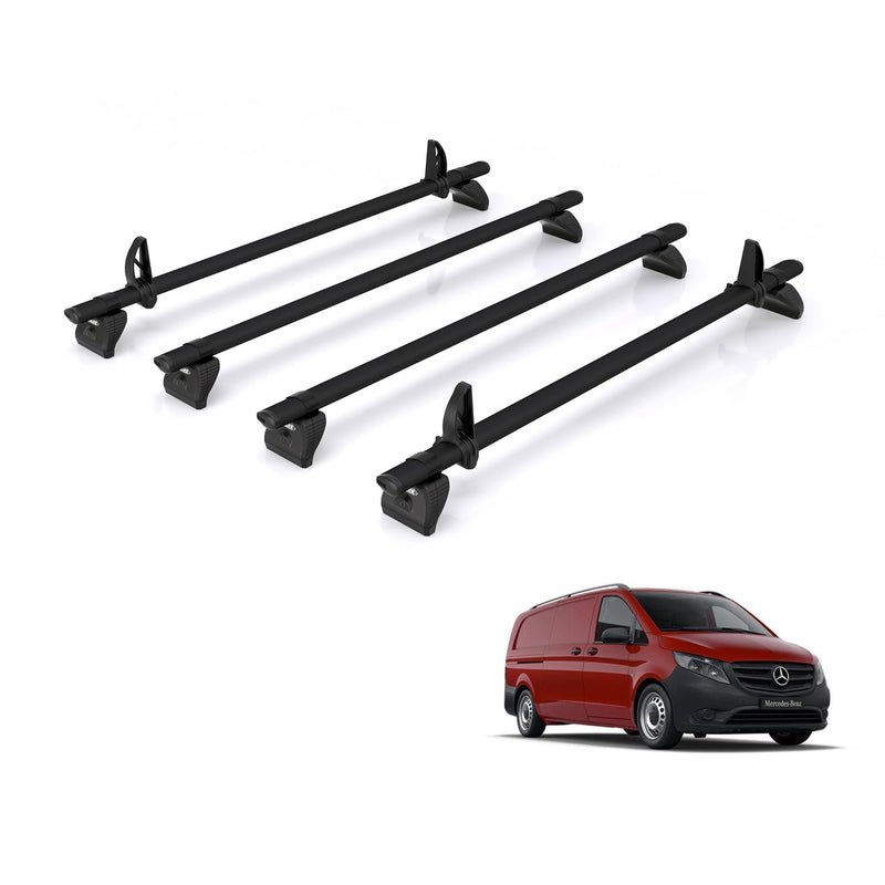 Mercedes Vito (2014-) - 4 Rhino Kammbar Black Roof Bars (Aluminium)