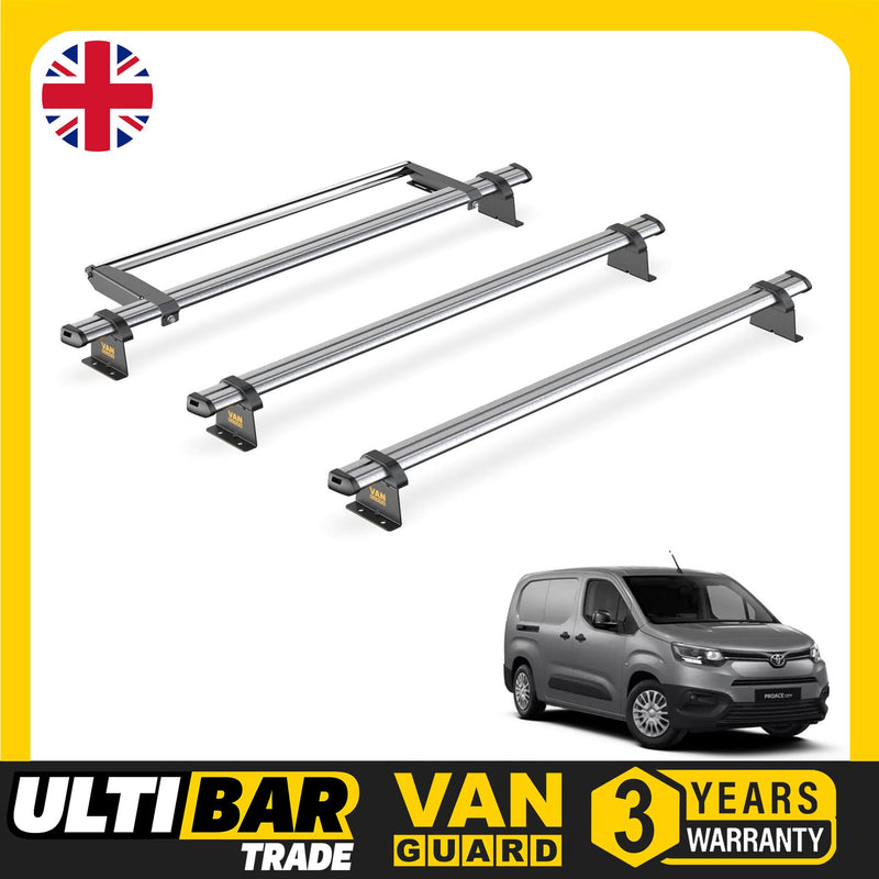 Toyota ProAce City Roof Rack for 2020+ [H2 Roof] 3 Bars & Roller Van Guard Trade