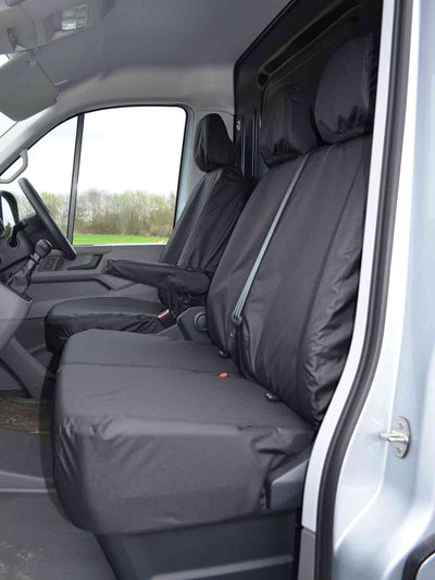VW Crafter (2017-) - Tailored Front Seat Covers in Black w/Work Tray (1+2)