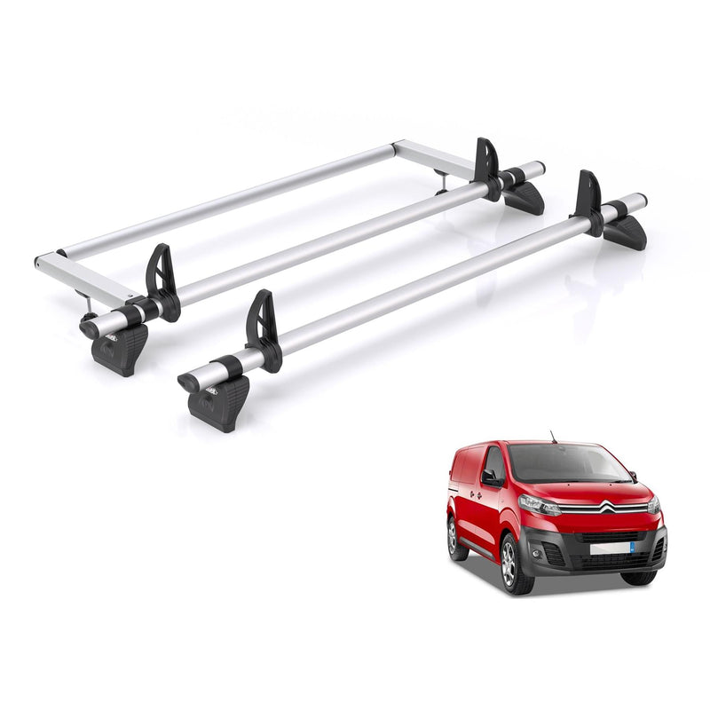 Peugeot Expert (2016-) - 2 Rhino Kammbar Pro Roof Bars + Roller (Aluminium)