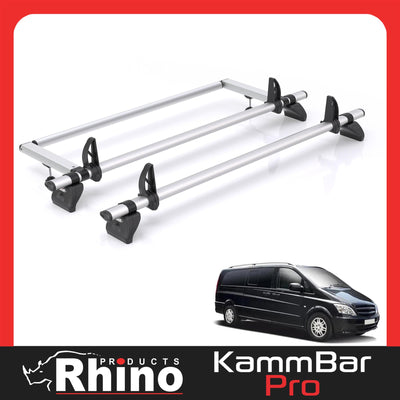 Mercedes Vito (2003-2014) - 2 Rhino Kammbar Pro Roof Bars + Roller (Aluminium)
