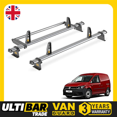 VW Caddy Roof Rack for 2015-2020 2x Bars & Roller & Loadstops Van Guard Trade