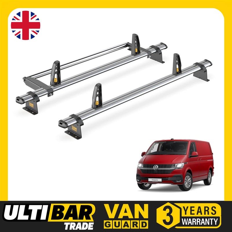 VW Transporter Roof Rack for 2015+ SWB [Tailgate] 2x Bars Bundle Van Guard Trade