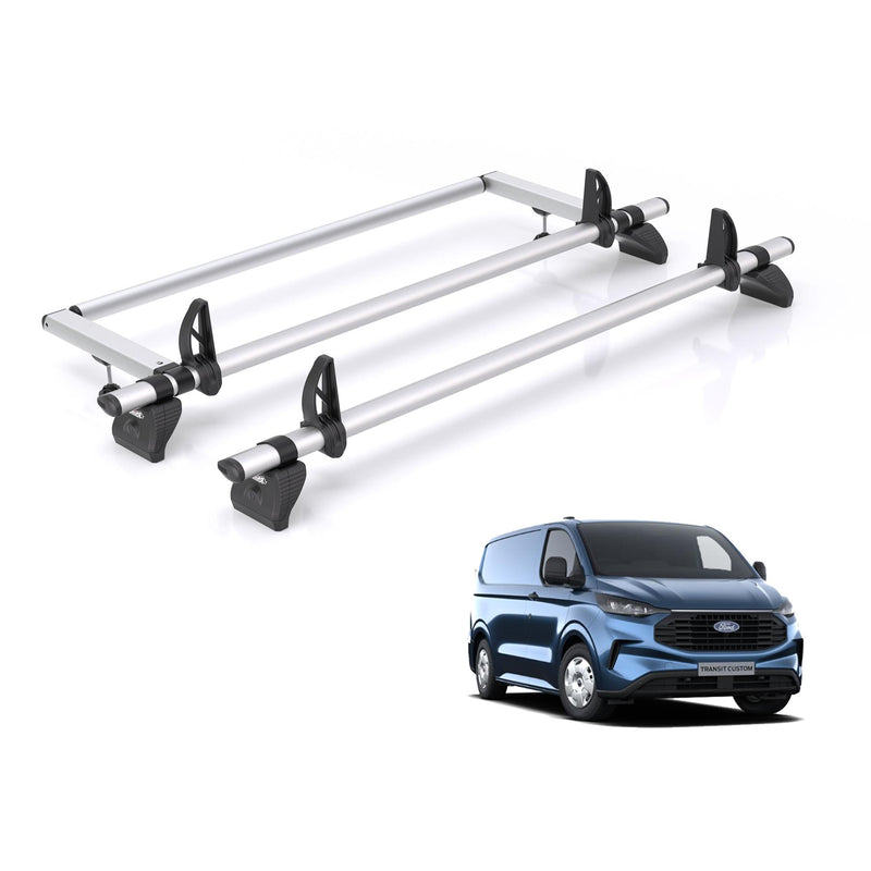 Ford Transit (2024-) Custom - 2 Rhino Kammbar Pro Roof Bars + Roller (Aluminium)