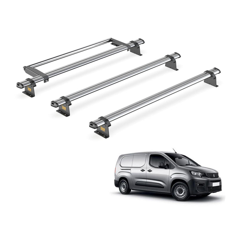 Peugeot Partner (2018-) - 3 Van Guard Ultibar Trade Roof Bars + Roller
