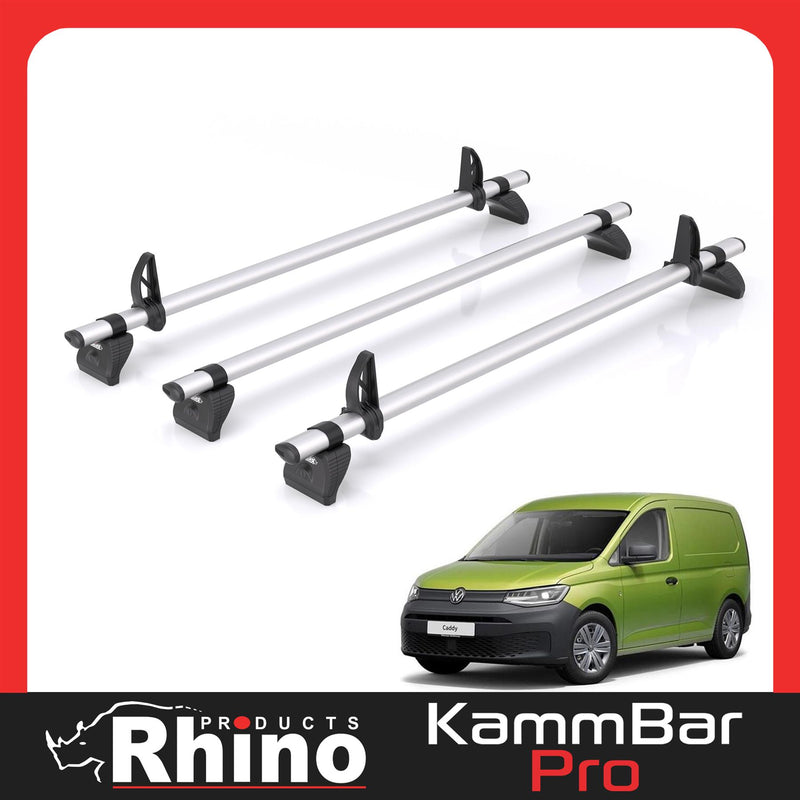 VW Caddy (2020-) - 3 Rhino Kammbar Pro Roof Bars (Aluminium)