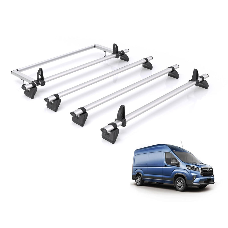 Maxus Deliver (2020-) 9 - 4 Rhino Kammbar Pro Roof Bars + Roller (Aluminium)