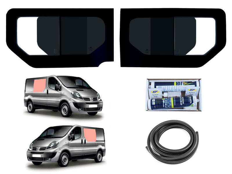 Nissan Primastar (2001-2014) Driver and Passenger Side Opening Window Privacy Camper Glass with Fitting Kit