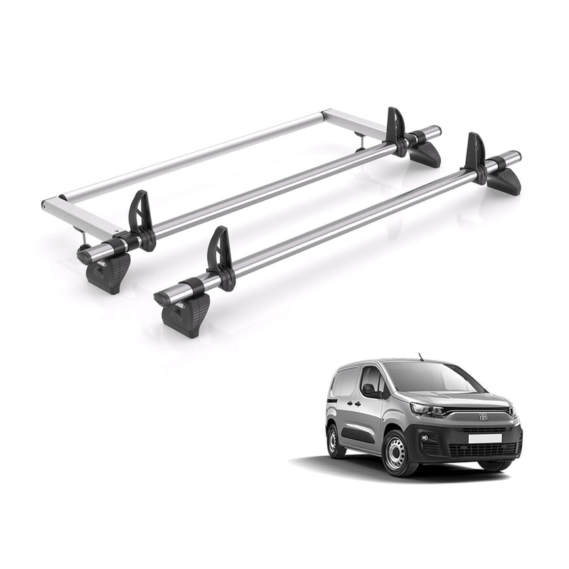 Fiat Doblo (2022-) - 2 Rhino Kammbar Fleet Roof Bars + Roller (Steel)