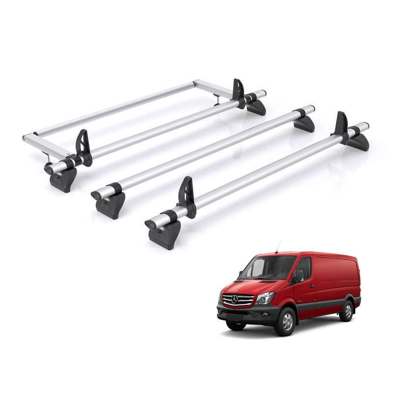 Mercedes Sprinter (2006-2018) - 3 Rhino Kammbar Pro Roof Bars + Roller (Aluminium)