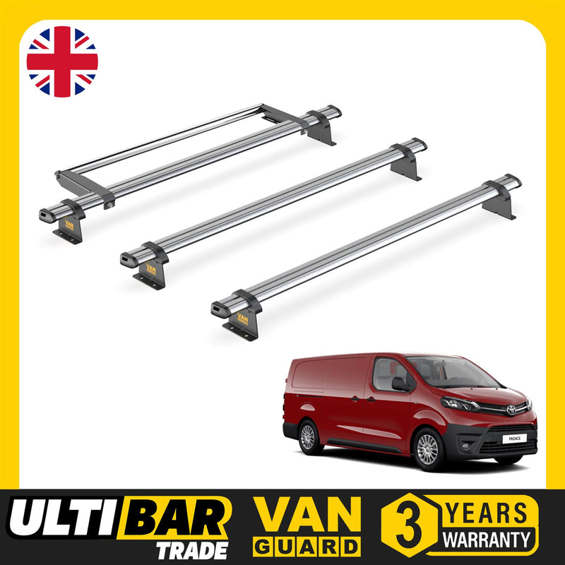 Toyota ProAce (2016-2024) - 3 Van Guard Ultibar Trade Roof Bars + Roller
