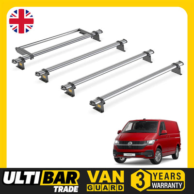 VW Transporter (2015-2024) - 4 Van Guard Ultibar Trade Roof Bars + Roller