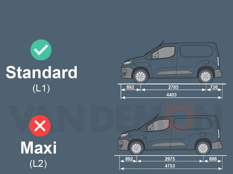 Fiat Doblo (2022-) - 2 Rhino Kammbar Black Roof Bars (Aluminium)