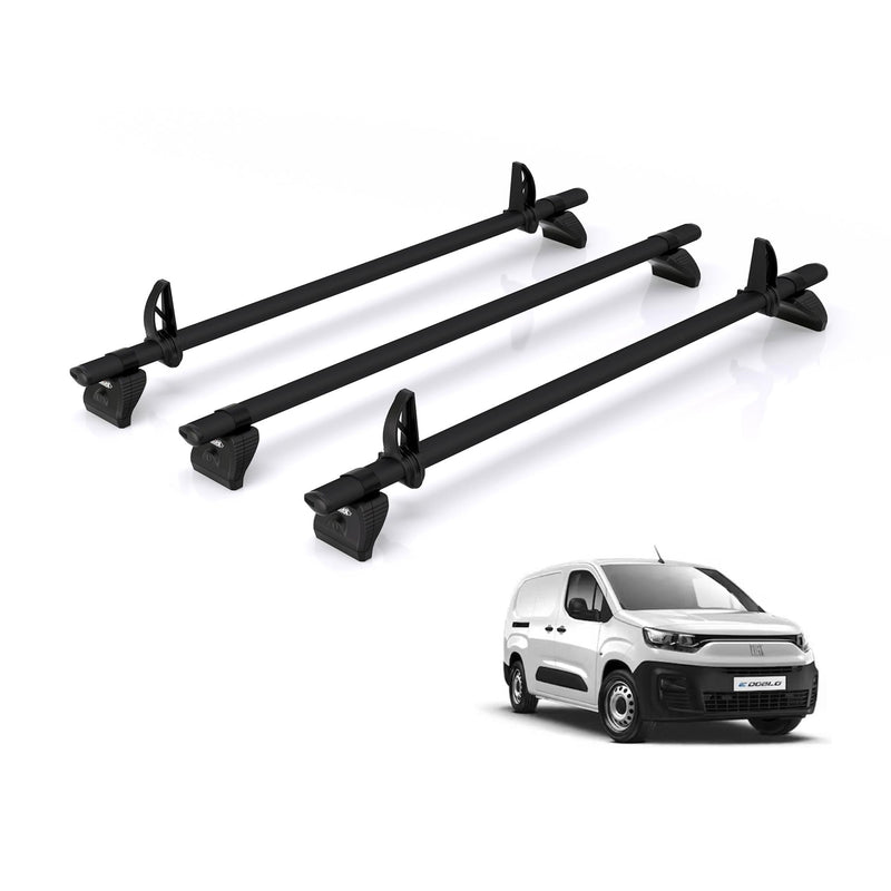Fiat Doblo (2022-) - 3 Rhino Kammbar Black Roof Bars (Aluminium)