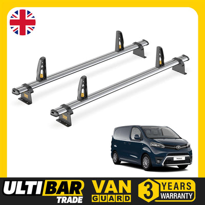 Toyota ProAce Roof Rack for (2016+ Compact) 2x Bars + Loadstops Van Guard Trade