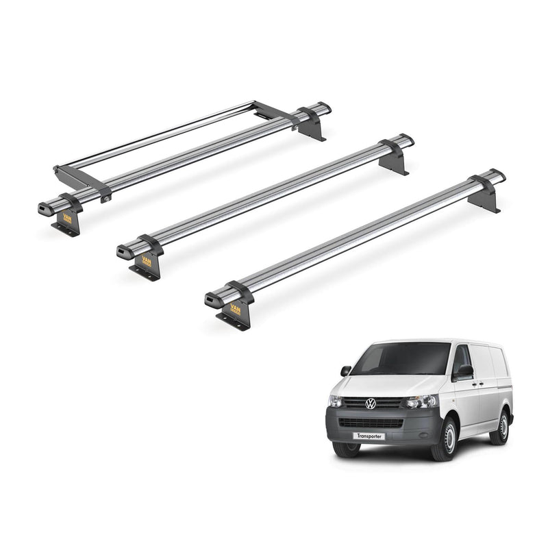 VW Transporter (2003-2015) - 3 Van Guard Ultibar Trade Roof Bars + Roller