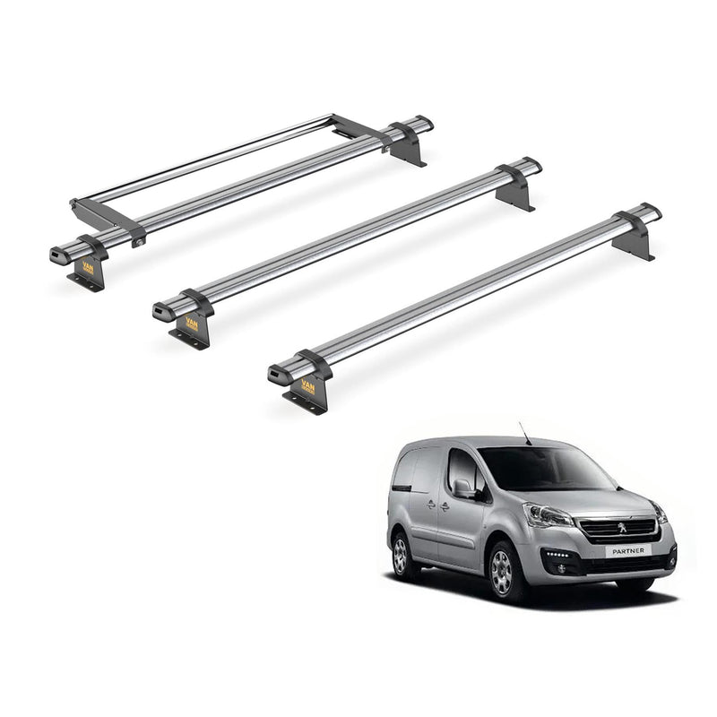 Peugeot Partner (2008-2018) - 3 Van Guard Ultibar Trade Roof Bars + Roller