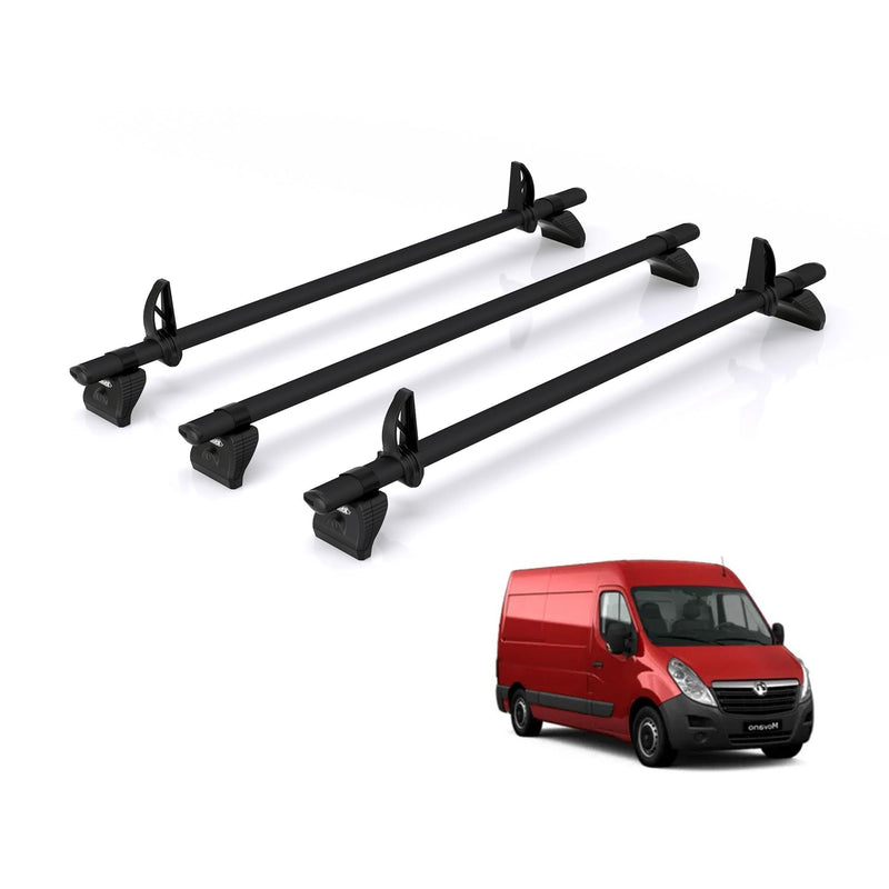 Vauxhall Movano (2010-2021) - 3 Rhino Kammbar Black Roof Bars (Aluminium)