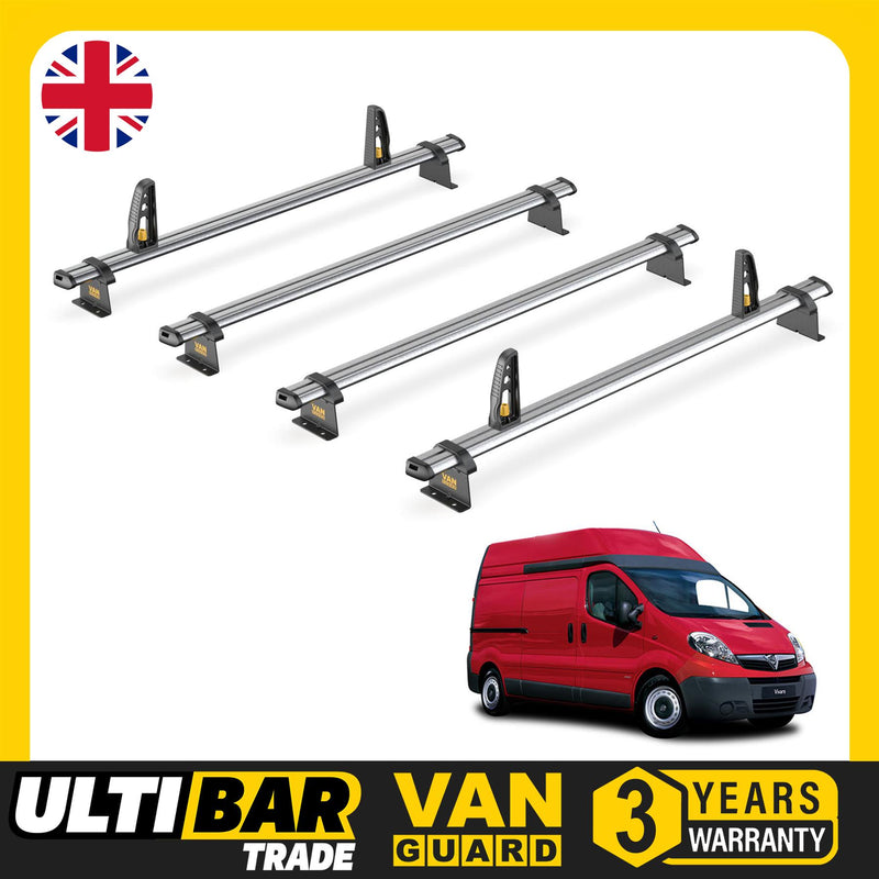 Vauxhall Vivaro Roof Rack for (2001-2014 High Roof) 4x Bars Van Guard Ulti Trade