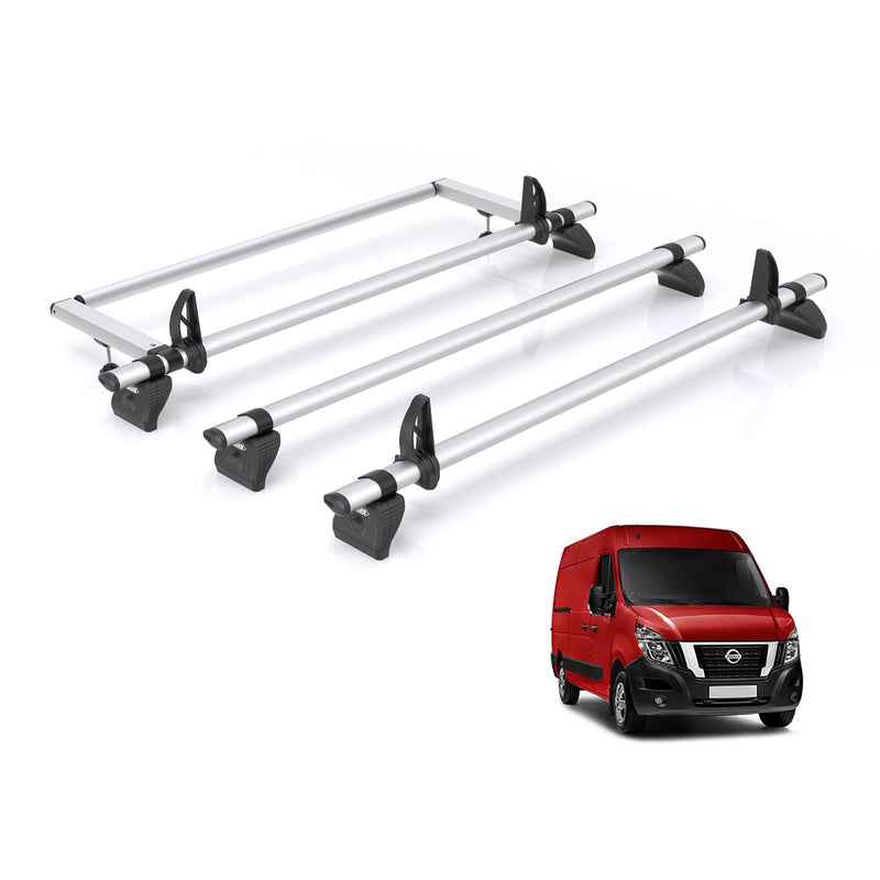 Nissan NV400 (2010-2021) - 3 Rhino Kammbar Pro Roof Bars + Roller (Aluminium)