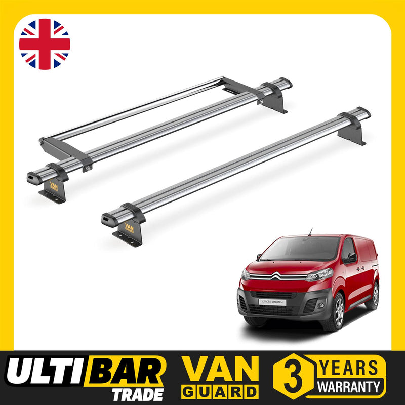 Citroen Dispatch (2016-) - 2 Van Guard Ultibar Trade Roof Bars + Roller