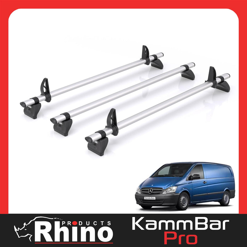 Mercedes Vito (2003-2014) - 3 Rhino Kammbar Pro Roof Bars (Aluminium)