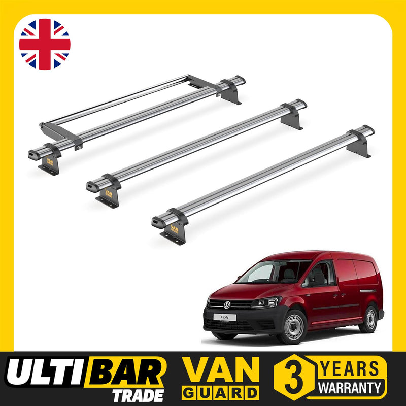 VW Caddy (2010-2015) - 3 Van Guard Ultibar Trade Roof Bars + Roller