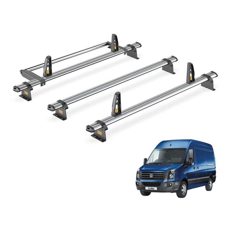 VW Crafter Roof Rack (2006-2017 High Roof) 3 Bars + Rollers Van Guard Ulti Trade