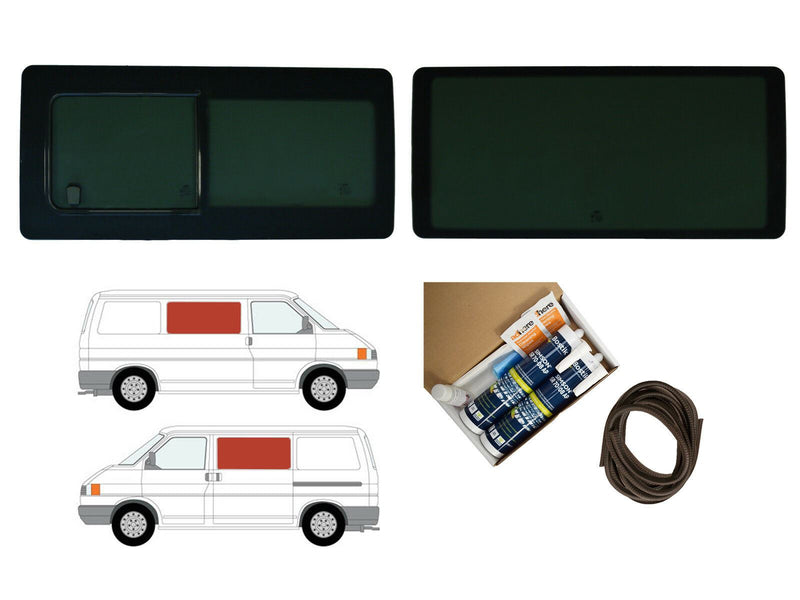 VW Transporter (1990-2003) Driver Fixed Passenger Opening Side Windows Privacy Camper Glass with Fitting Kit