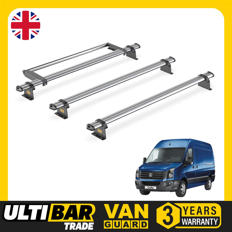 VW Crafter (2006-2017) - 3 Van Guard Ultibar Trade Roof Bars + Roller