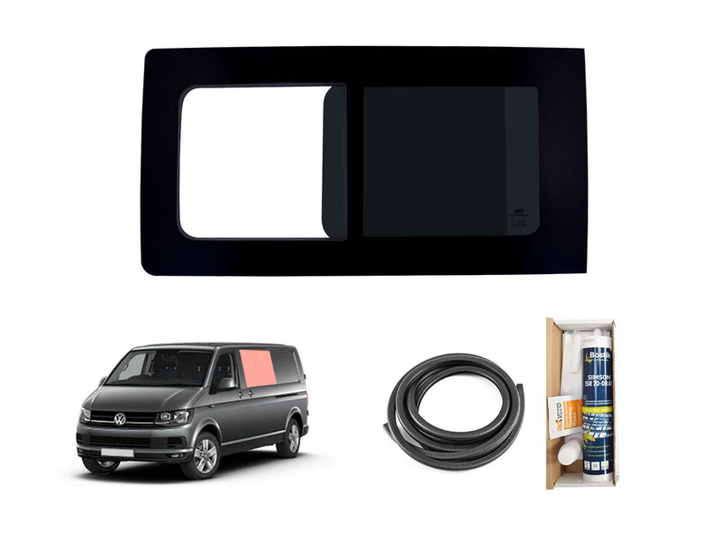 VW Transporter T6 (2015-2022) Passenger Side Opening Window Privacy Camper Glass with Fitting Kit