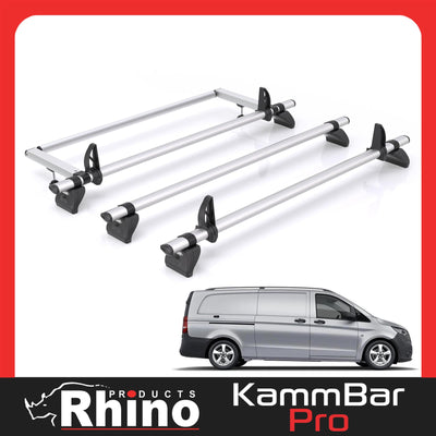 Mercedes Vito (2014-) - 3 Rhino Kammbar Pro Roof Bars + Roller (Aluminium)