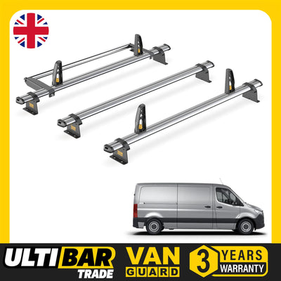 Mercedes Sprinter Roof Rack 2018+ L2H1 3x Bars & Roller Van Guard UltiBar Trade