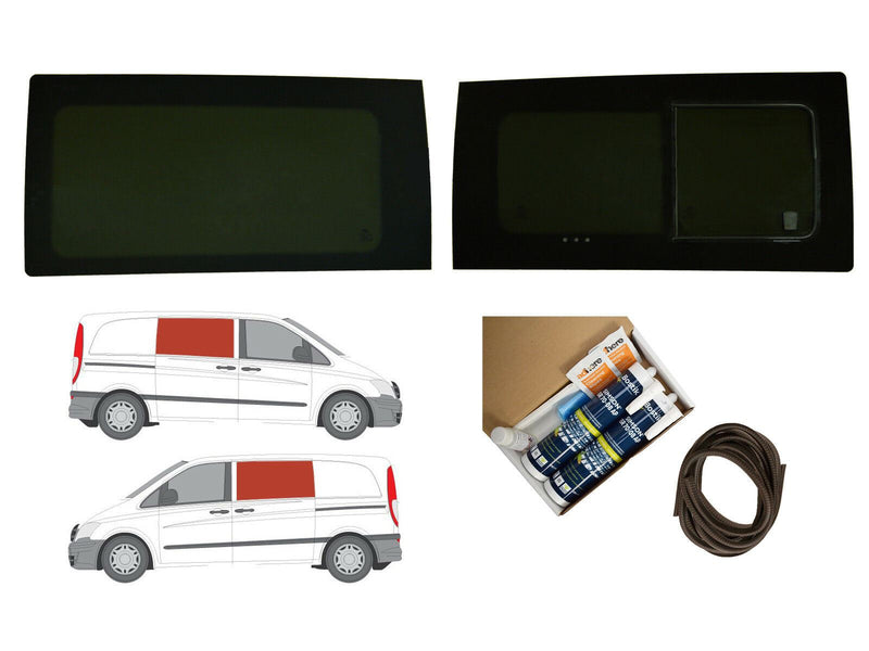 Mercedes Vito (2003-2014) Driver Opening Passenger Fixed Side Windows Privacy Camper Glass with Fitting Kit