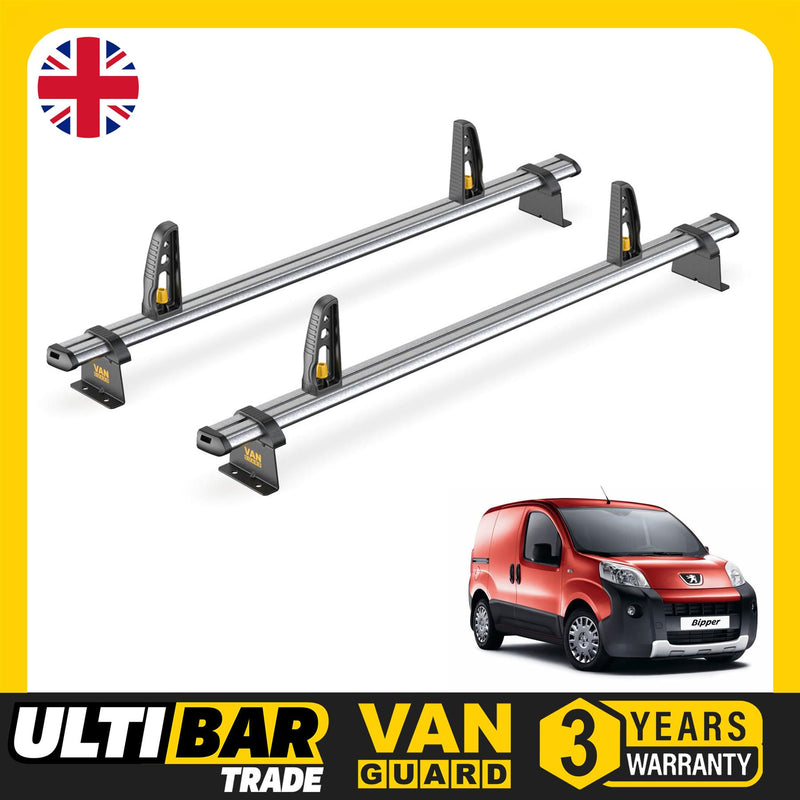 Peugeot Bipper Roof Rack for 2008+ 2x Roof Bars & Loadstops Van Guard Ulti Trade