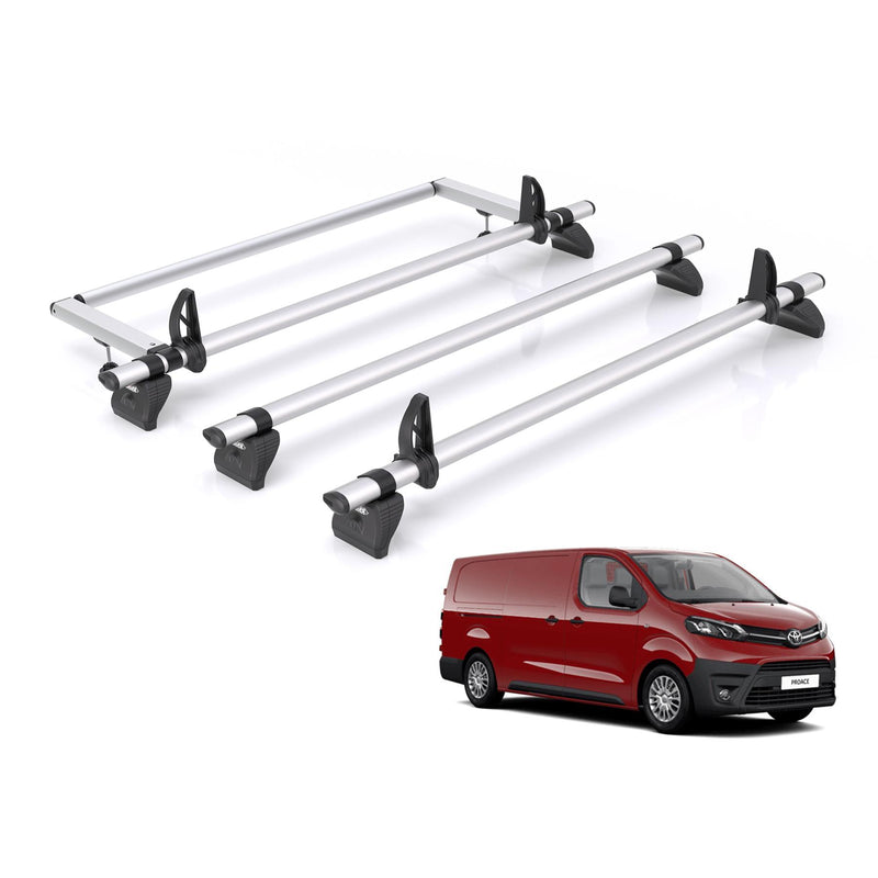 Toyota ProAce (2016-2024) - 3 Rhino Kammbar Pro Roof Bars + Roller (Aluminium)