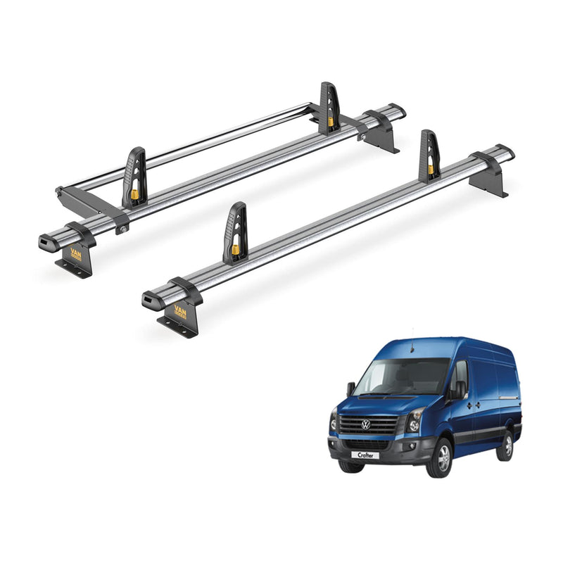 VW Crafter Roof Rack (2006-2017 High Roof) 2 Bars + Rollers Van Guard Ulti Trade
