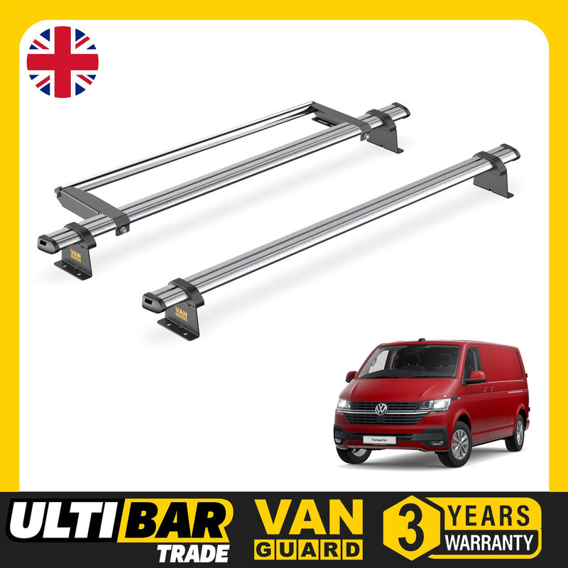 VW Transporter (2015-2024) - 2 Van Guard Ultibar Trade Roof Bars + Roller