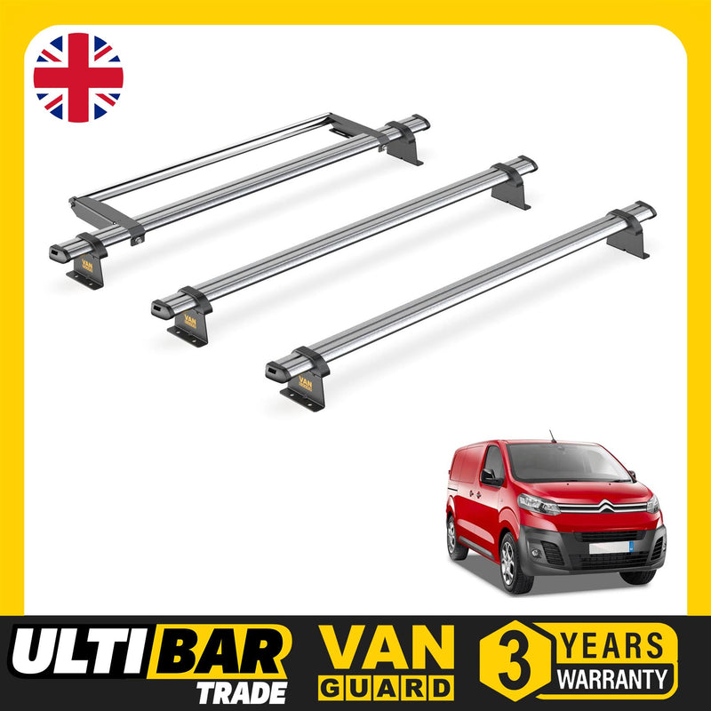 Peugeot Expert (2016-) - 3 Van Guard Ultibar Trade Roof Bars + Roller