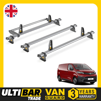 Toyota ProAce Roof Rack for (2016+ Medium) 3x Bars & Roller Van Guard Ulti Trade