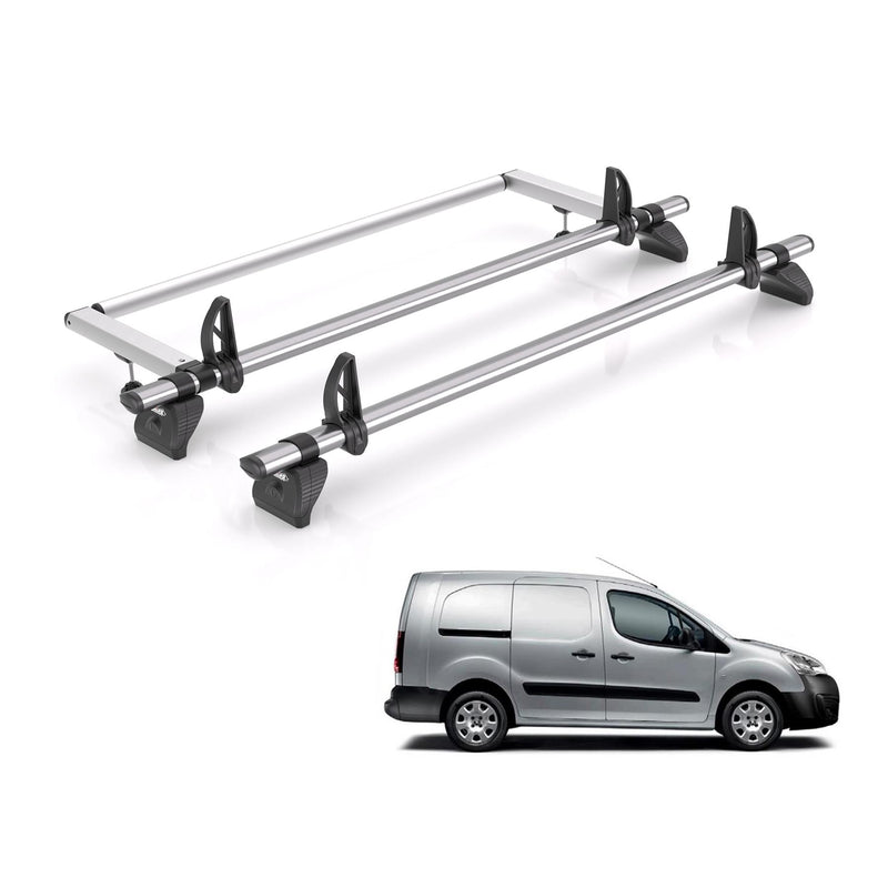 Peugeot Partner (2008-2018) - 2 Rhino Kammbar Fleet Roof Bars + Roller (Steel)