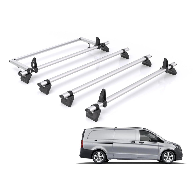Mercedes Vito (2014-) - 4 Rhino Kammbar Pro Roof Bars + Roller (Aluminium)