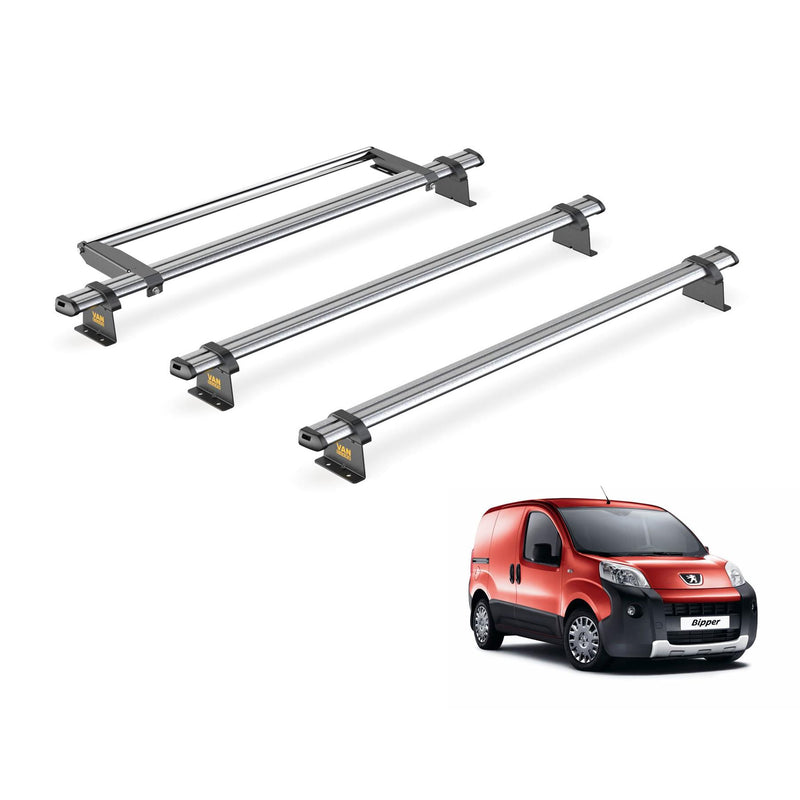 Peugeot Bipper (2008-) - 3 Van Guard Ultibar Trade Roof Bars + Roller