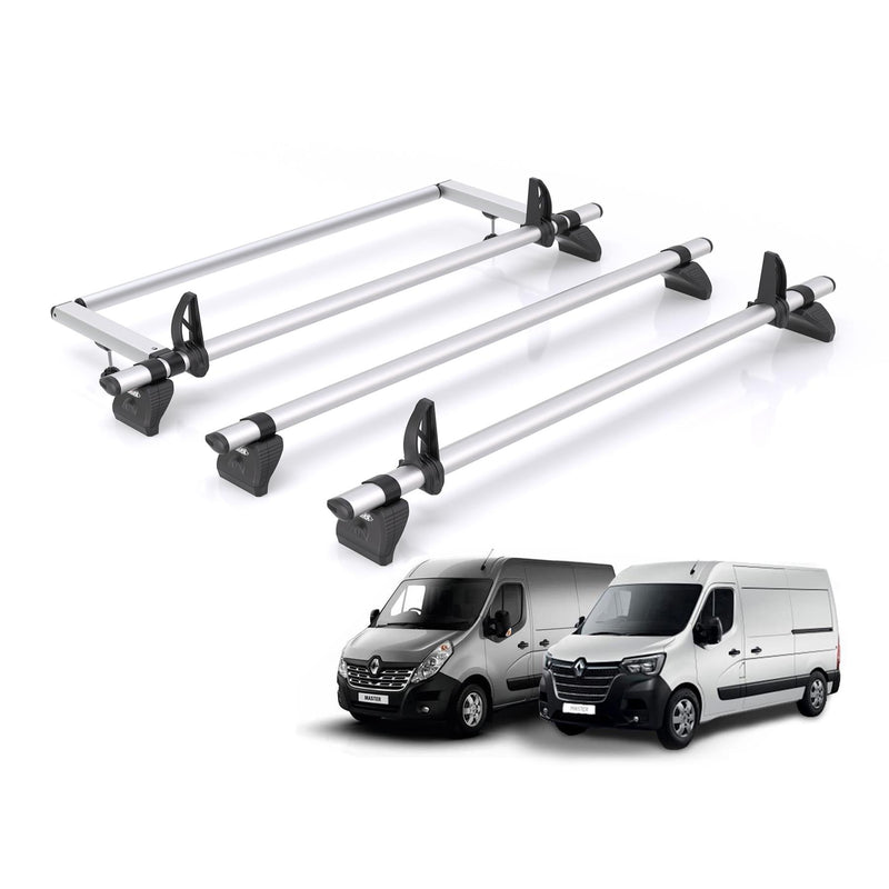 Renault Master (2010-2024) - 3 Rhino Kammbar Pro Roof Bars + Roller (Aluminium)