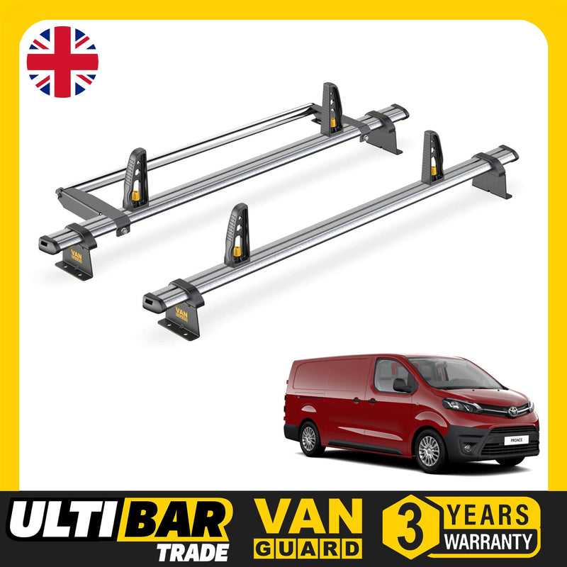 Toyota ProAce Roof Rack for (2016+ LWB) 2x Bars + Roller Van Guard UltiBar Trade