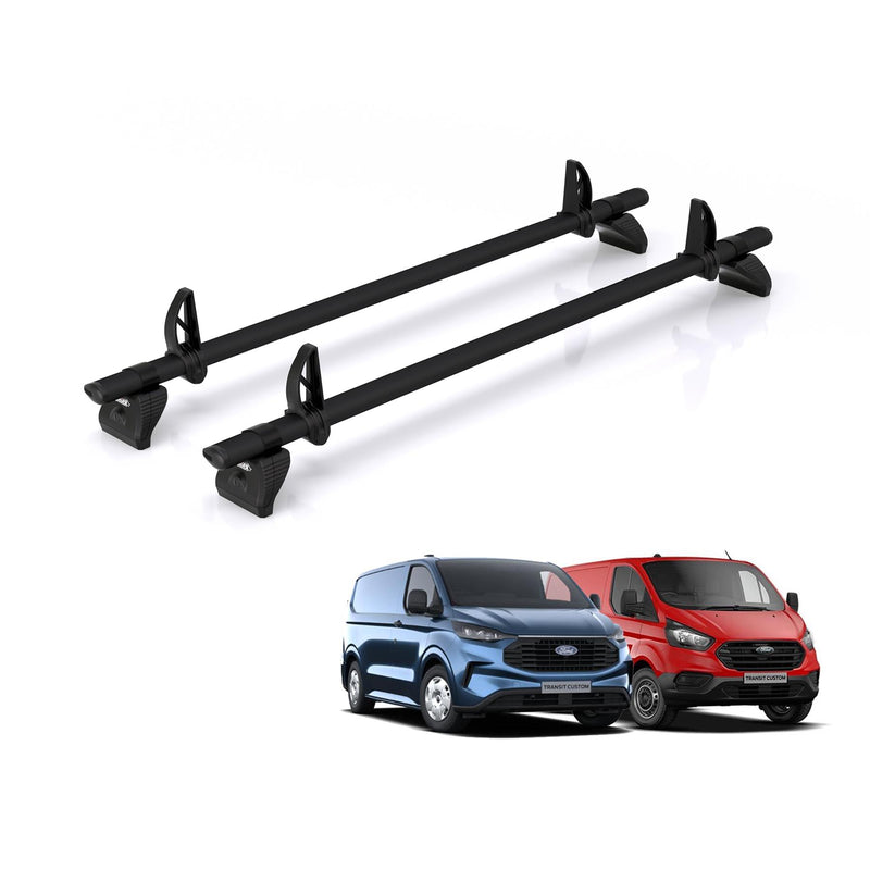 Ford Transit Custom - 2 Rhino Kammbar Black Roof Bars (Aluminium)