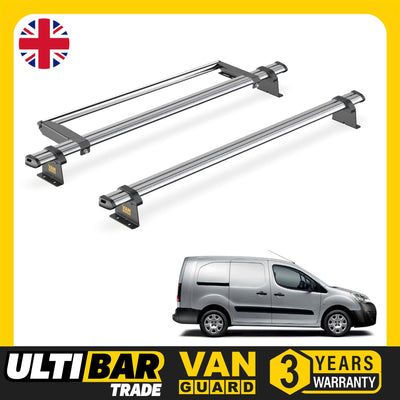 Peugeot Partner (2008-2018) - 2 Van Guard Ultibar Trade Roof Bars + Roller