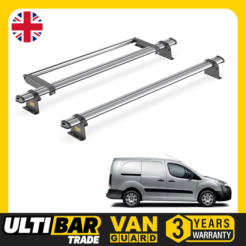 Peugeot Partner (2008-2018) - 2 Van Guard Ultibar Trade Roof Bars + Roller