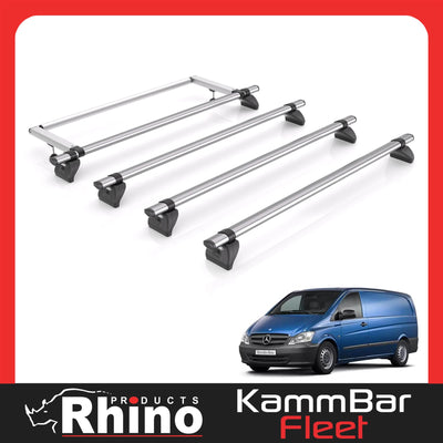 Mercedes Vito (2003-2014) - 4 Rhino Kammbar Pro Roof Bars + Roller (Aluminium)